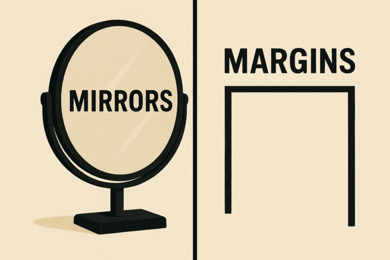 a mirror and a box showing margins