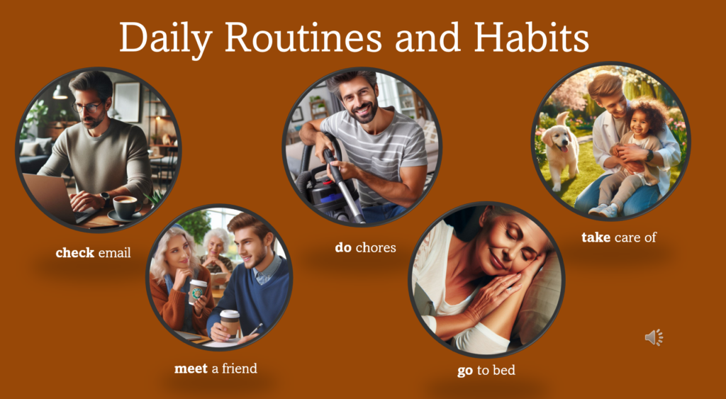 A screen shot of power point slides for daily routines and habits - larger images